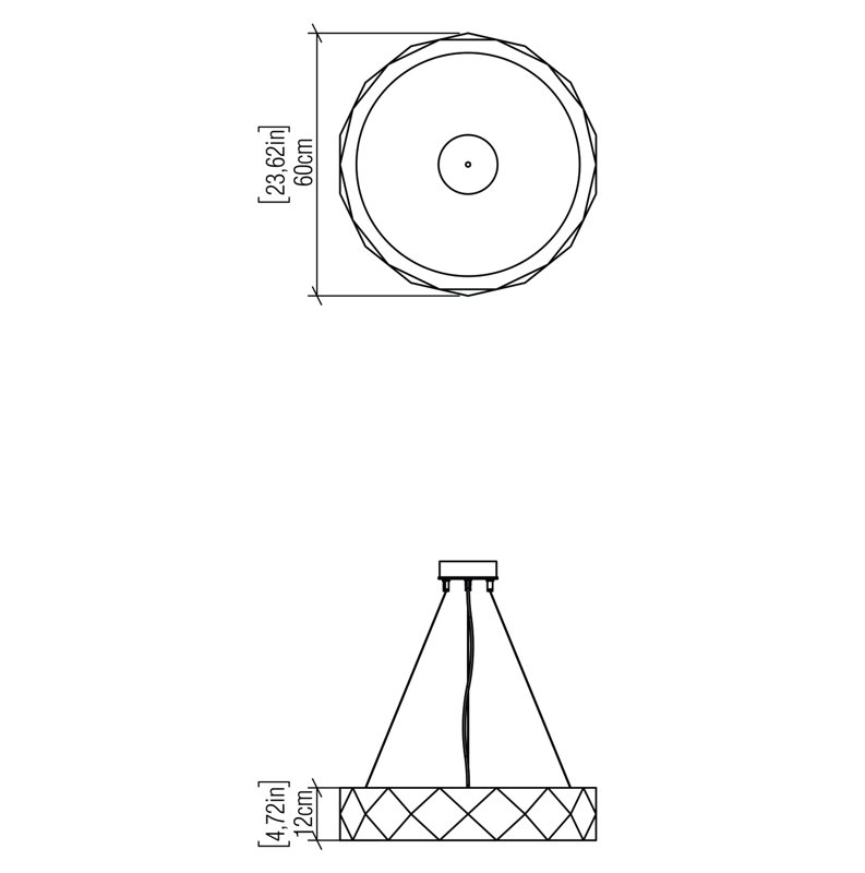 1 - Light LED Pendant, Organic Gray, 4.72" H x 23.62" W x 23.62" D