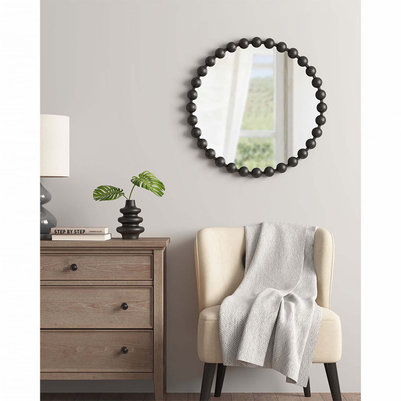 Miroir mural rond, 27 po x 27 po, Noir