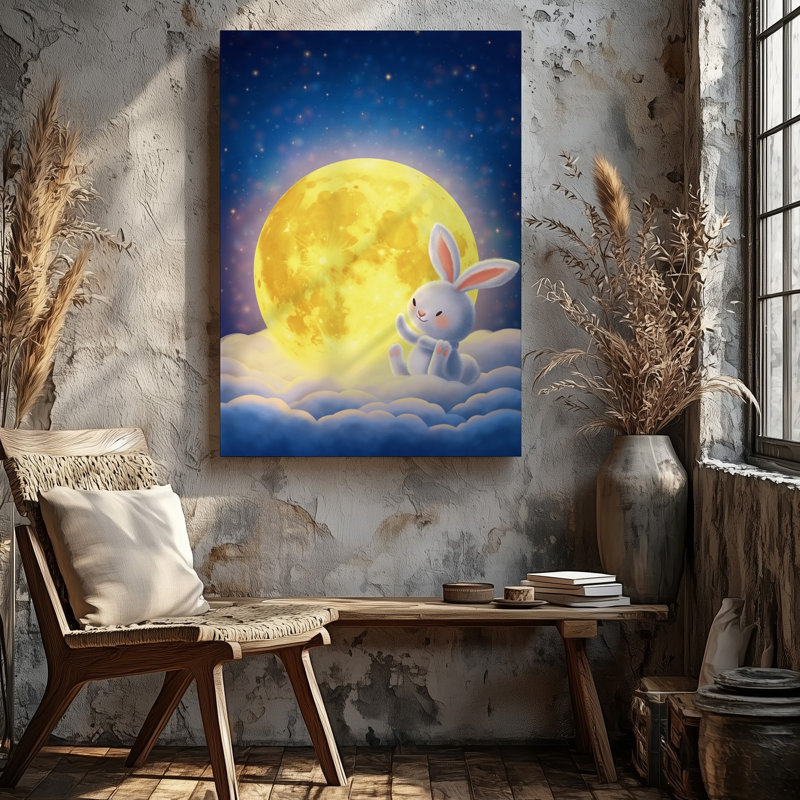 Toile, un mignon lapin moelleux avec des oreilles surdimensionnées et un art mural, H 40 po x l 30 po