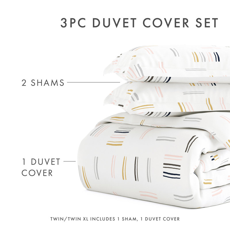 Geo Dash Pattern Duvet Cover Set, White, Queen