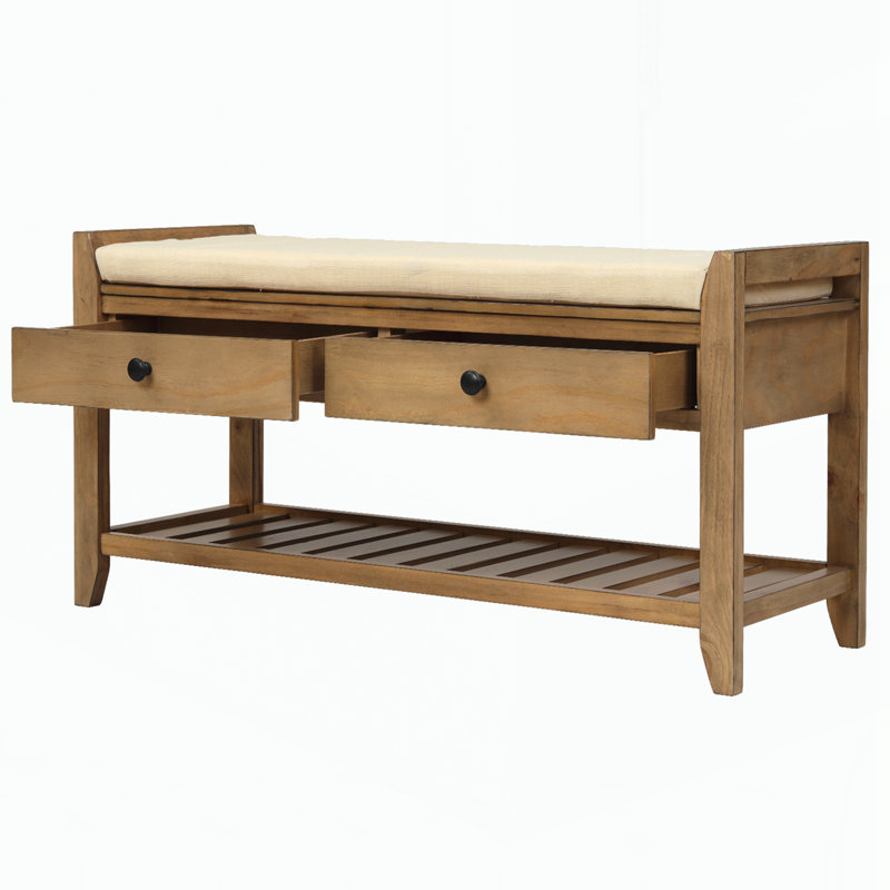 Range-chaussures avec siège rembourré et tiroirs, banc de rangement polyvalent pour entrée, Old Pine, Old Pine