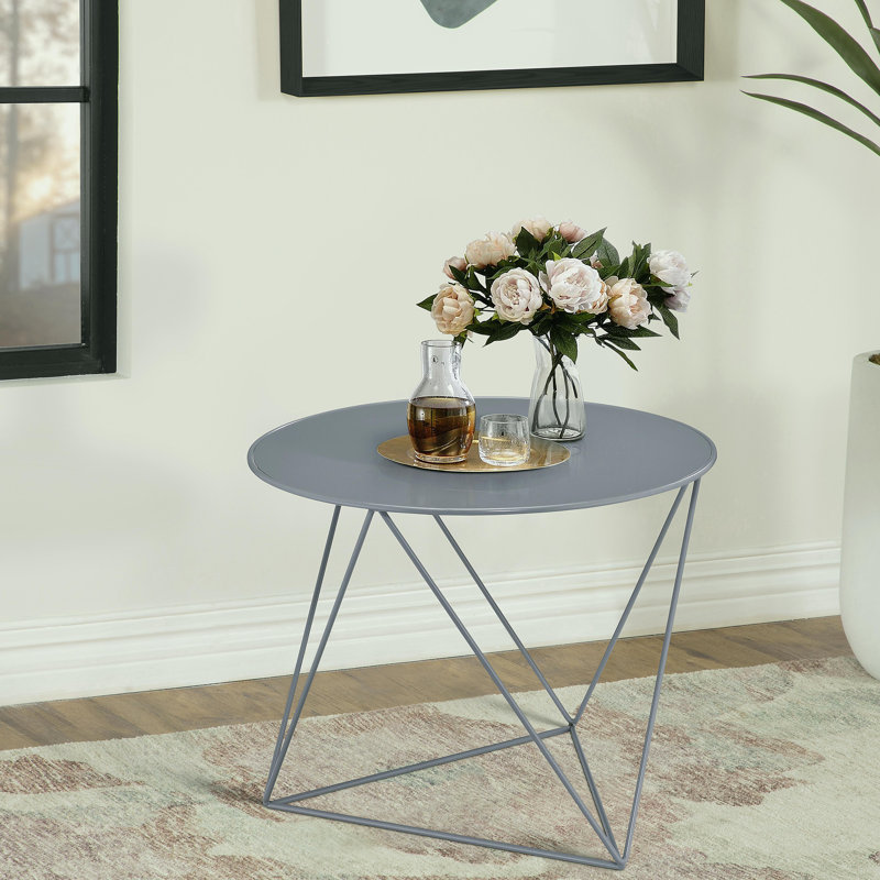 Table d'appoint à base géométrique grise en métal, Gris