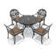 Ensemble de salle à manger d'extérieur rond en aluminium moulé de 5 pièces (100 cm) avec trou pour parasol, 4 chaises empilables avec coussins bruns-94396385