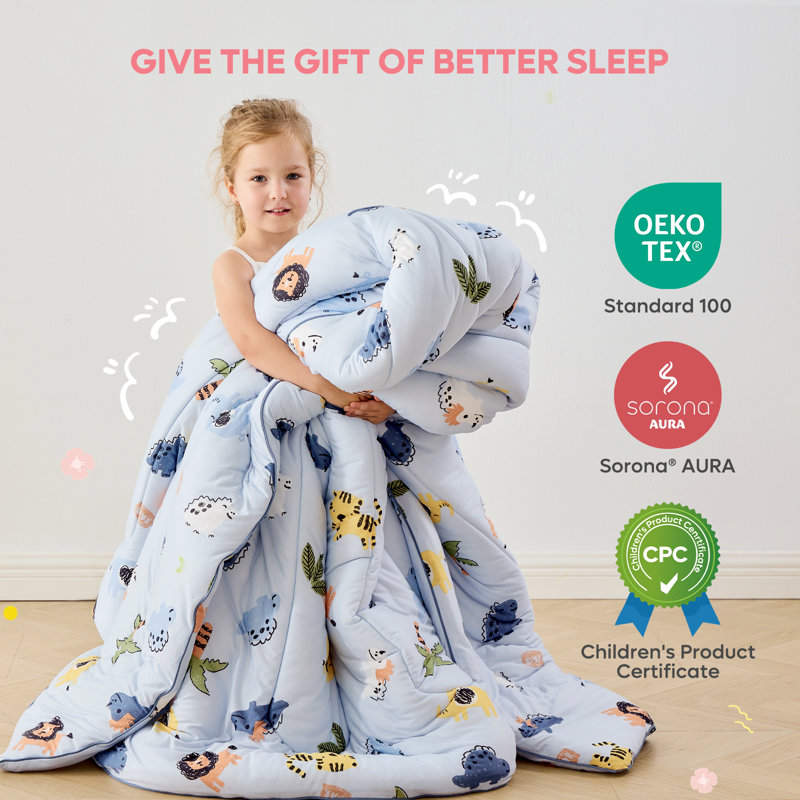 Toddler Kids Comforter Set – 2 Pcs All-Season Bedding with Skin-Friendly Lightweight Quilt & Pillowcase	, Blue