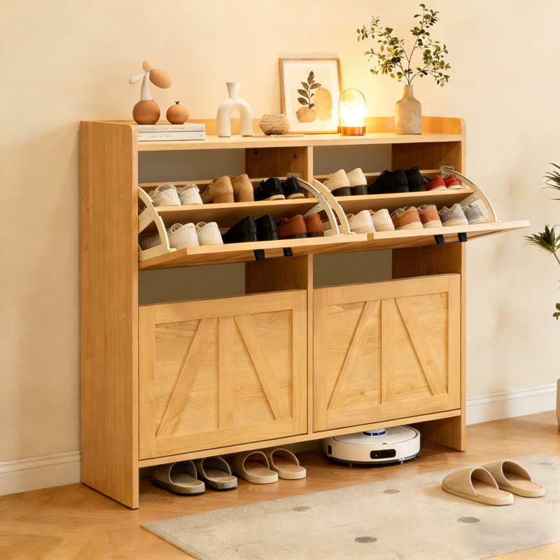 Range-chaussures avec 4 tiroirs rabattables, Naturel