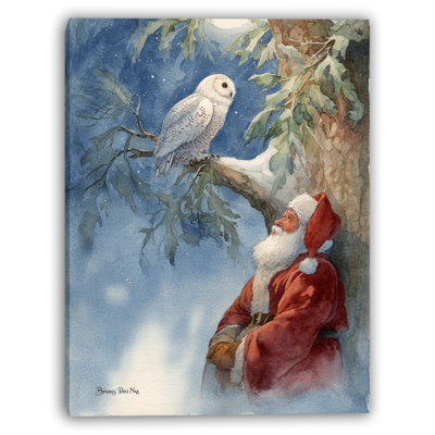 Santa and Owl under Winter Sky Wrapped Canvas Wall Art