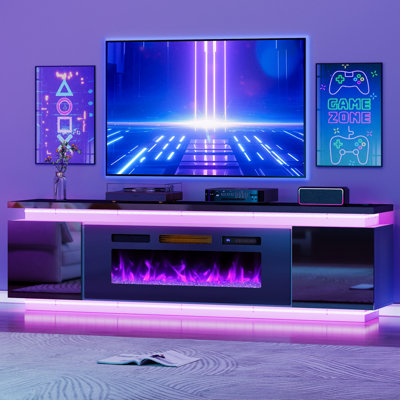 Bexlie Electric Fireplace TV Stand for TVs with LED Lights & 4 AC Power Outlets, TV console for Living Room
