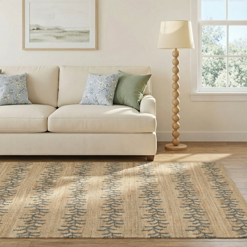 Adoria Vine Stripe Jute and Wool Hand Woven Blue Area Rug 10' X 14', Rectangle 5' x 8'