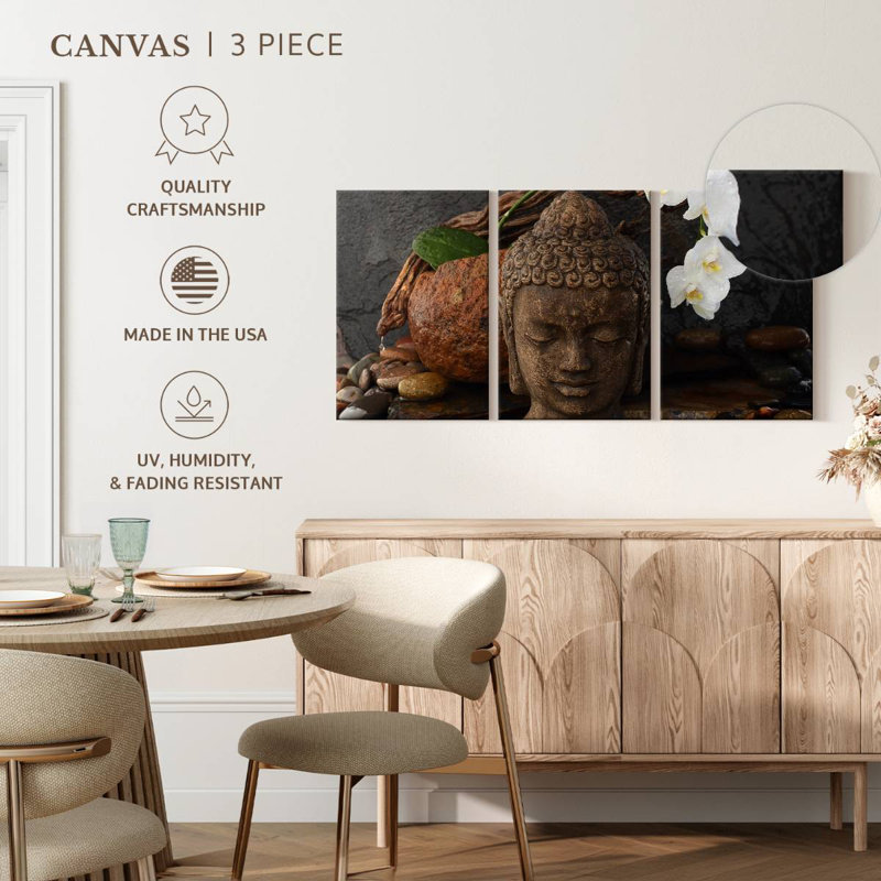  Sculpture tête de bouddha, H 15 po x l 32 po