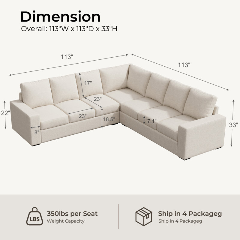 Caynemore Comerford L-Shaped Sectional Sofa Couch, 7-Seater Modular Couches With Deep Seat, Cloud Sofa For Living Room, Office-Beige
