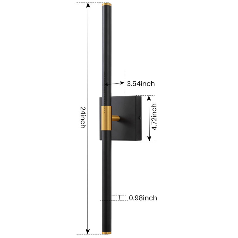Fiza Vanity Light Fixture LED (Horizontal and Vertical), 23.6" H x 4.7" W x 3.5" D, Black/Gold