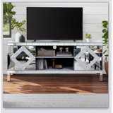 Mirrored TV Stand Mirror Doors with Open Storage