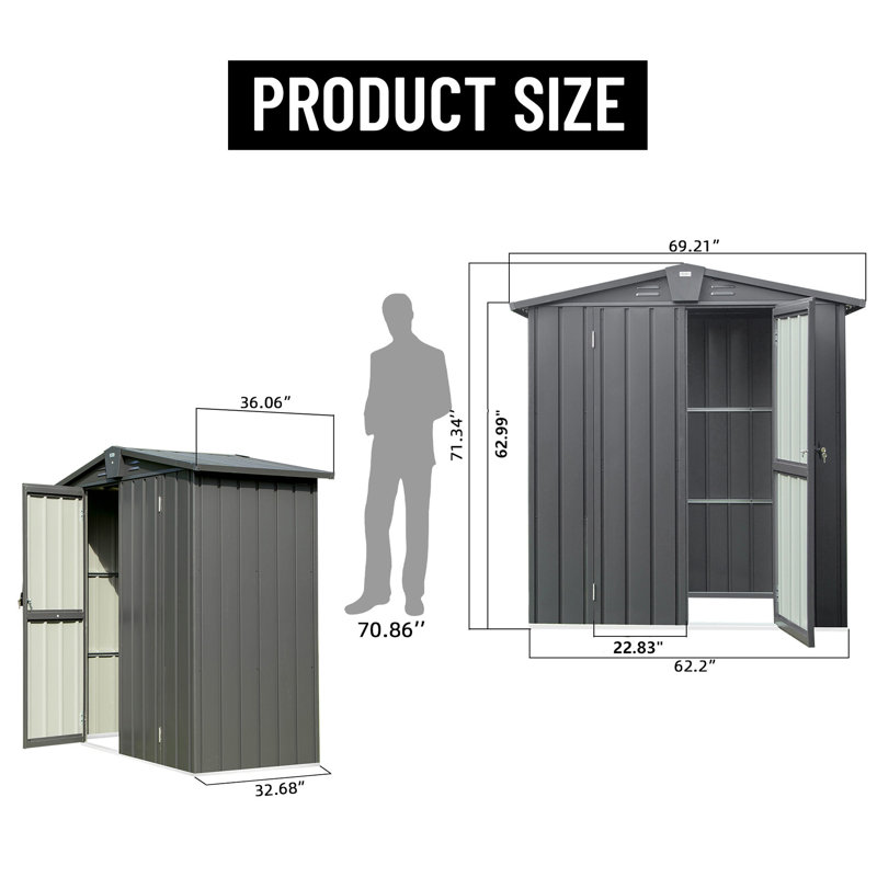Outdoor Storage Shed, 71.34" H x 69.21" W x 36.06" D
