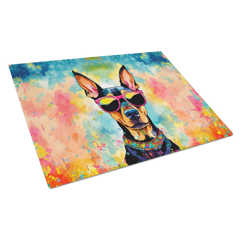 Doberman Pinscher Hippie Dawg Glass Cutting Board Large
