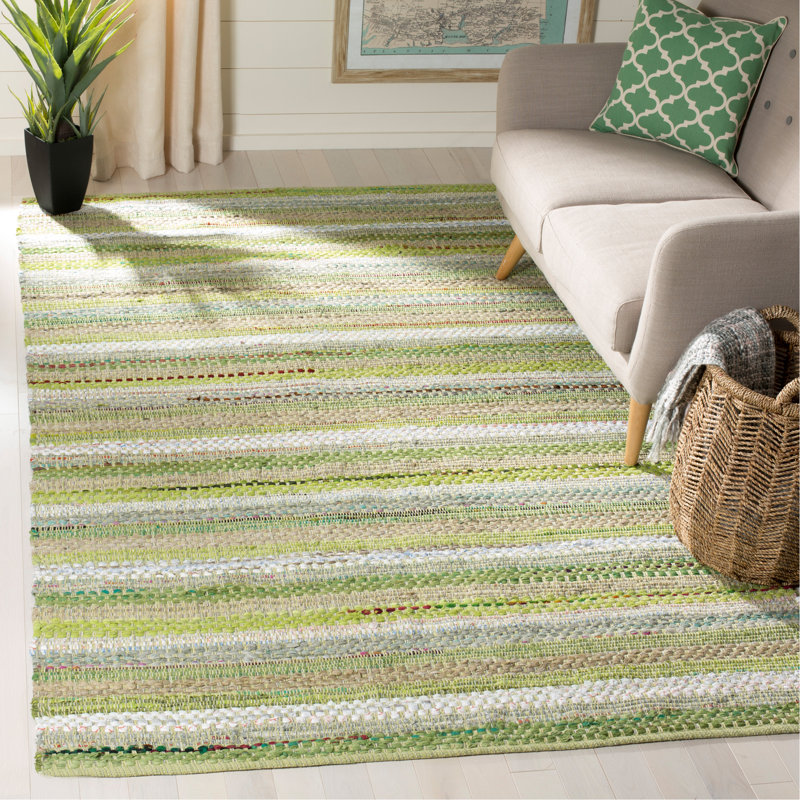 Tapis rayé en coton tissé à la main Vesey, Tapis de couloir 2 pi 3 po x 8 pi