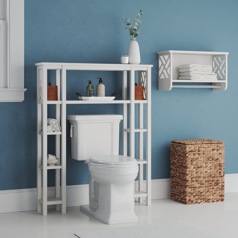 Lund Wooden Bath Set With 1 Over The Toilet Shelf And 1 Wall Mounted Bath Shelf With Storage