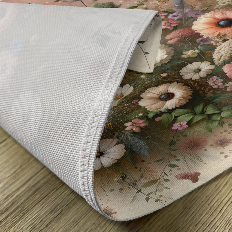 Rose and Olive Green Floral Polyester Rectangle Placemats Set of 4