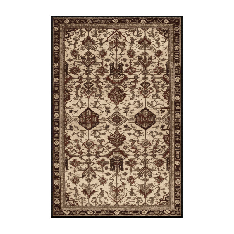 Tapis art déco brun lavable à la machine, Rectangle 8 pi x 12 pi