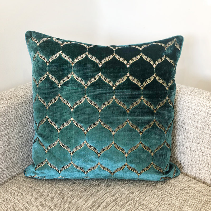 Geometric Feather Throw Pillow, Cerulean