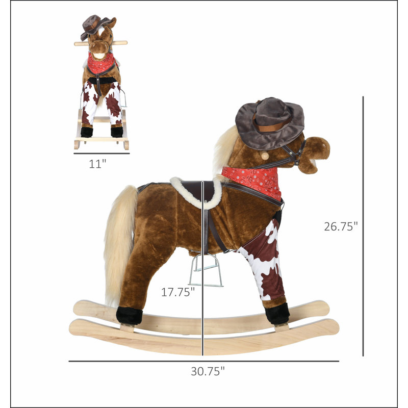 Cheval à bascule QABA, Ride on Unicorn avec 32 chansons, jouet à bascule pour enfant avec base en bois et ceinture de sécurité pour enfants de 1,5 à 3 ans
