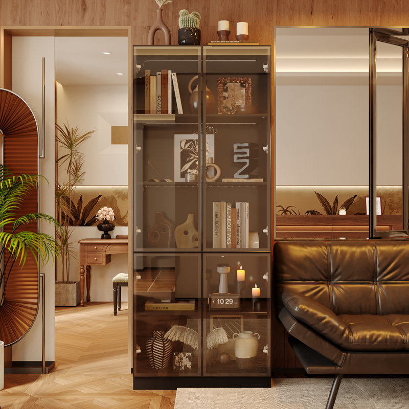 5-Shelf Display Cabinet With Adjustable Lights And Tempered Glass Door, Black