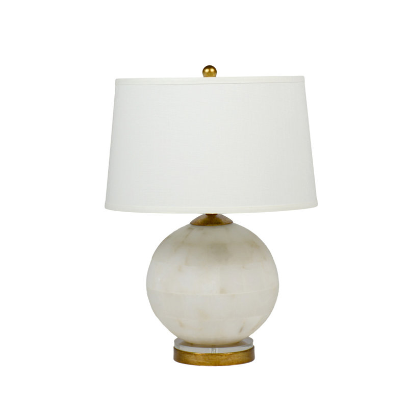 Gilded Gold and Alabaster Table Lamp with Linen Shade