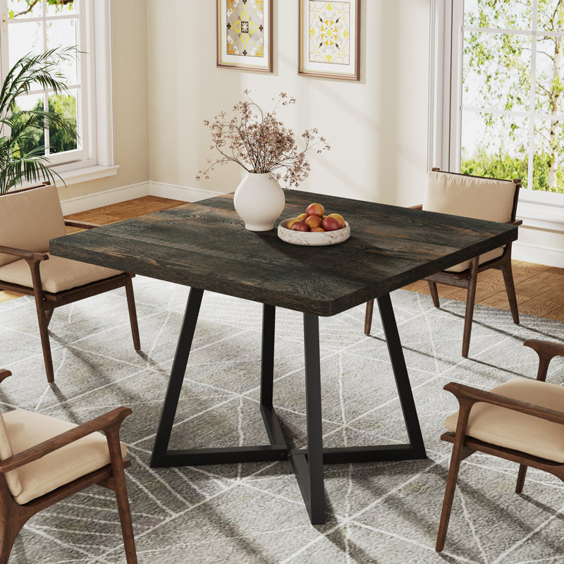 31.5" Industrial Square Dining Table, Small Kitchen Table for 4, Black, Vintage Black