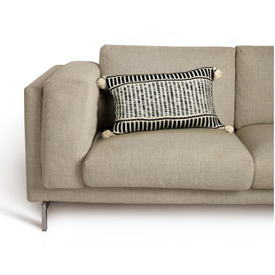 Tate Coal Woven Throw Pillow with Fringe