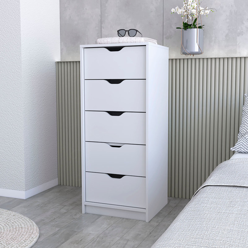 Commode 5 tiroirs étroits, Blanc