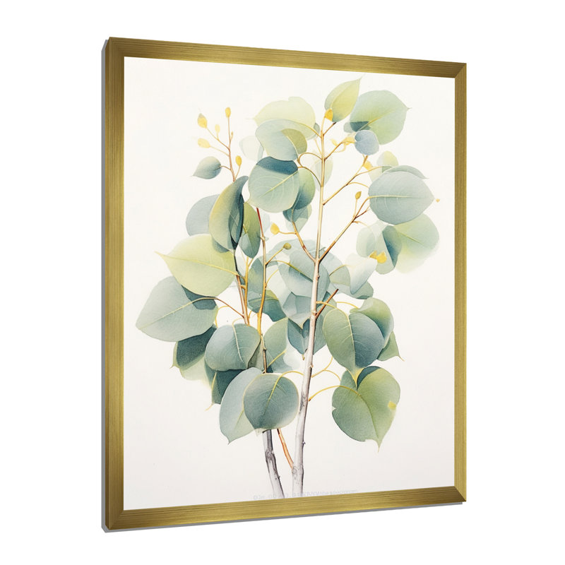 «Green Green Minimalisme Eucalyptus Essence V» sur toile, Cadre doré à une seule photo, H 32 po x l 16 po x P 1 po