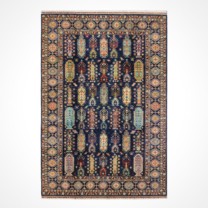 Tapis en laine et coton bleu marine noué à la main Original