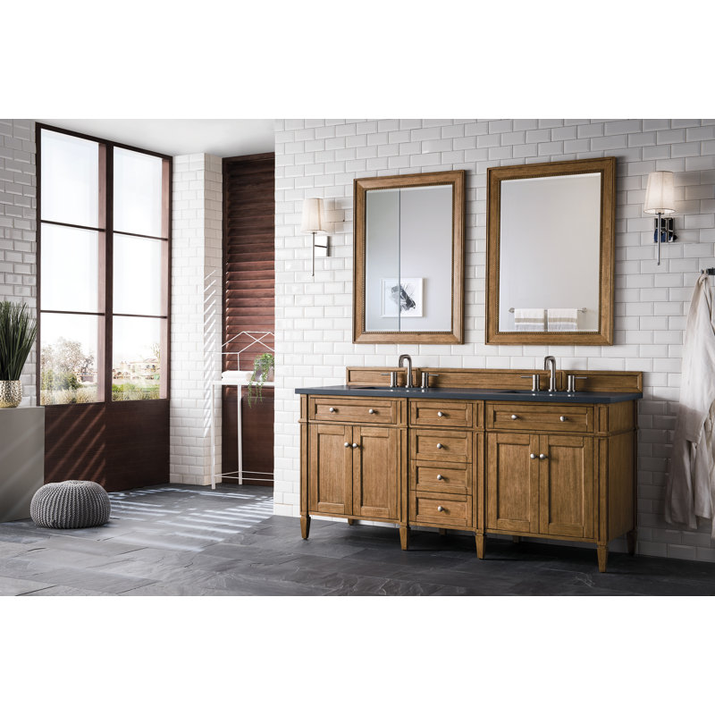 Brittany 72" W Double Vanity, Charcoal Soapstone, 8" Widespread, Saddle Brown
