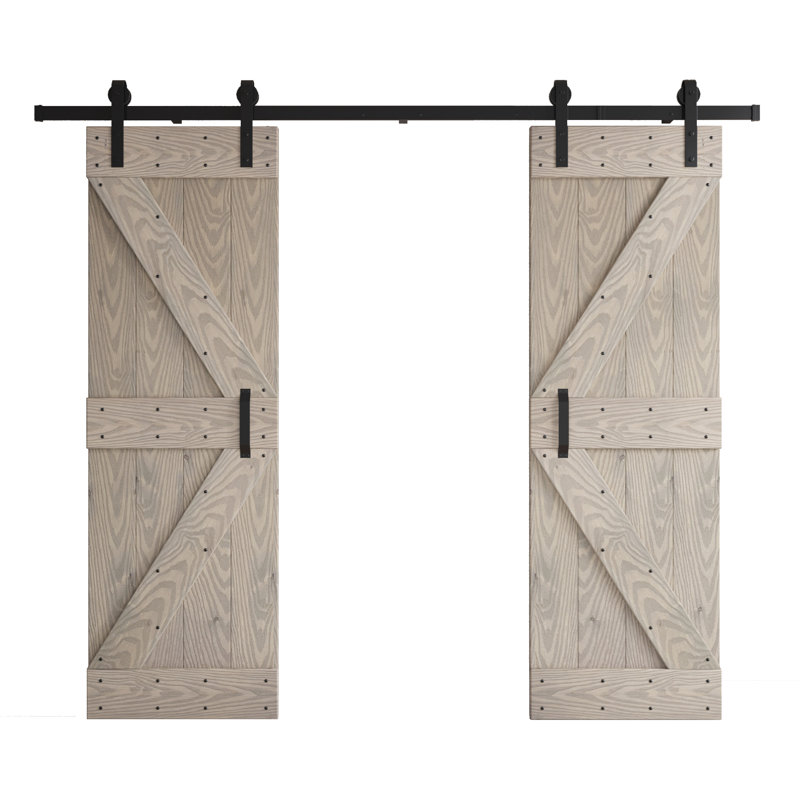 Porte de grange coulissante double K Series, Gris clair, 48 po x 84 po