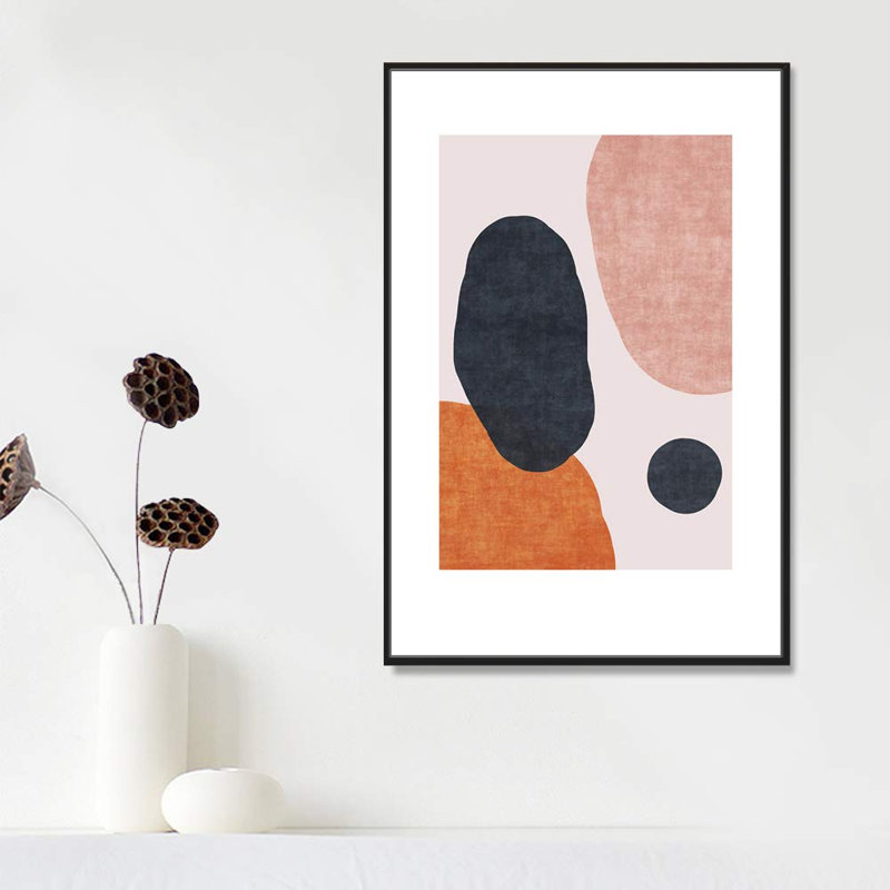 Illustration de formes géométriques en forme de Mid-Century texturé rose, H 36 po x l 24 po, Noir