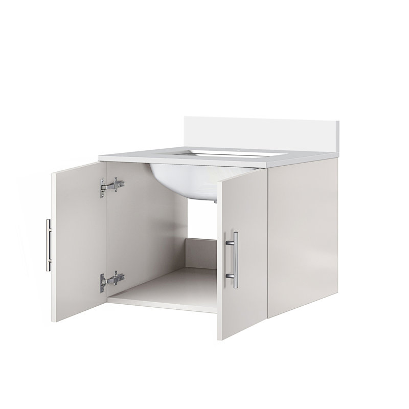 24 po X P 22 po Meuble-lavabo D avec comptoir en quartz blanc, Blanc lustré