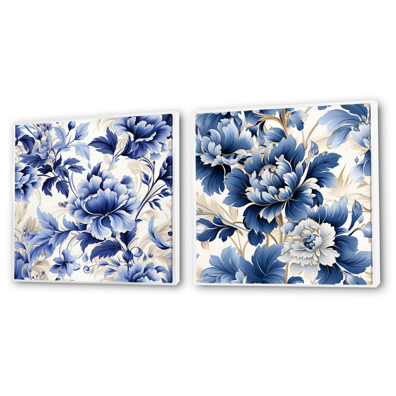 Wainscott - Ensemble de 2 collages floraux carrés, H 16 po x l 33 po, Cadre flottant blanc