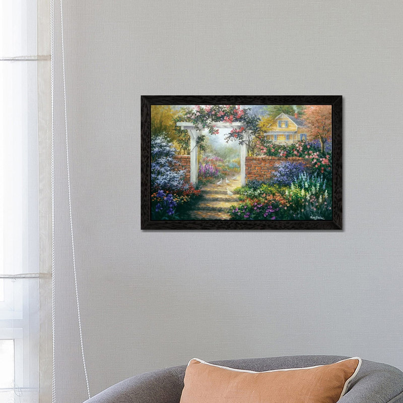 Rose Arbor by Nicky Boehme - Painting on Canvas, Black Floater Framed, 66.04 cm H x 45.72 cm W