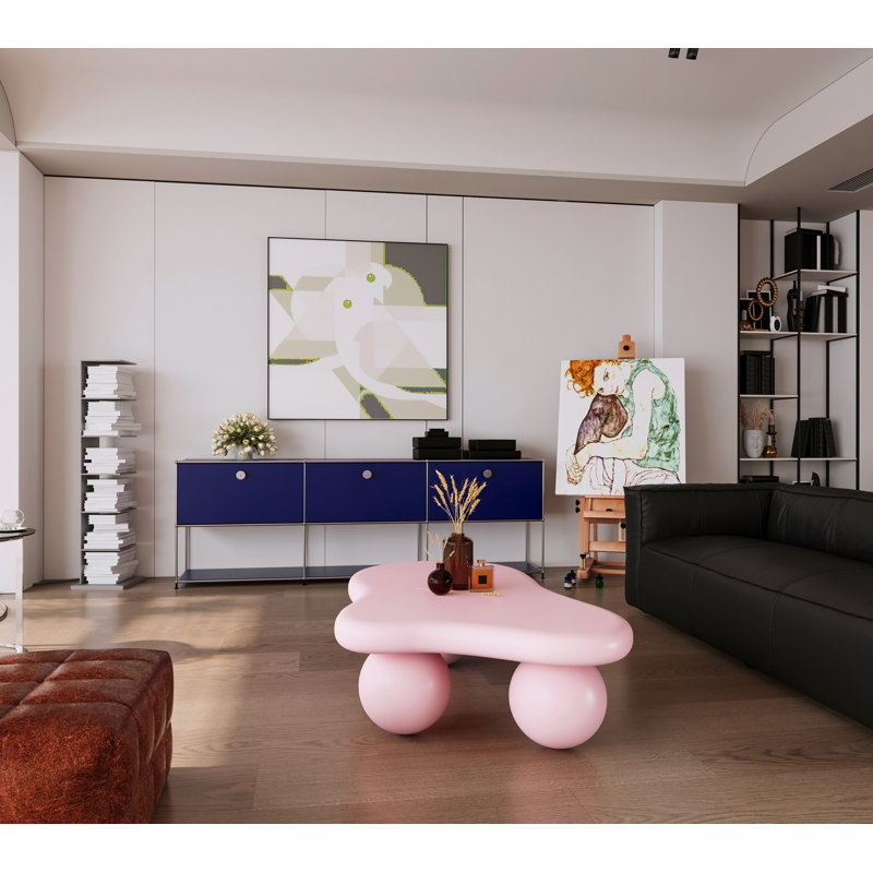 Table basse de 47 pouces en forme de nuage, table basse basse avec 3 pieds sphériques pour le salon, rose, Pink, Solid