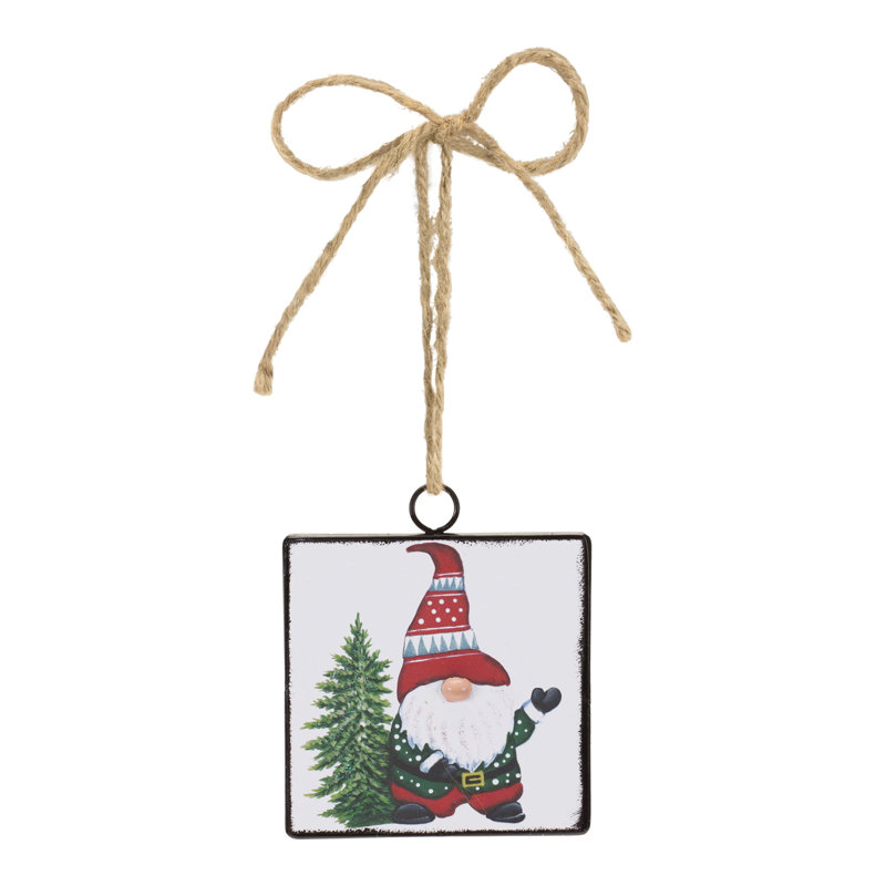 Gnome en métal avec ornement en forme d'arbre de Noël
