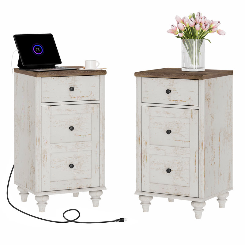 Ensemble de table de bout avec plateau et rangement intégré Scarlett, Brun / blanc rustique