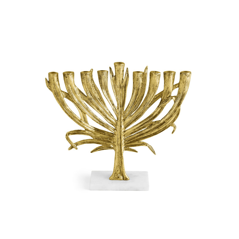 Palm Small Menorah, Antique Gold/White