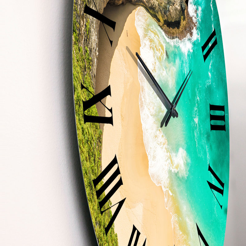Vue aérienne de la plage tropicale turquoise III - Horloge murale nautique et côtière, Grand