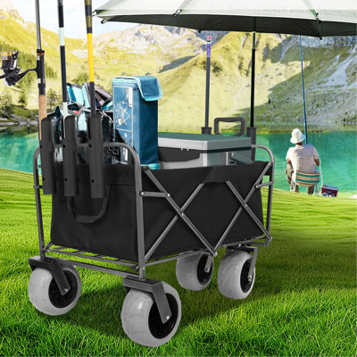 Fishing Cart with Rod Holders,Beach Wagon with Big Wheels for Sand 500lbs Capacity - All Terrain Steel Frame Utility Cart with 9" Pneumatic Tires,Strap with multiuse Bag