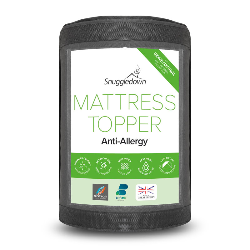 Snuggledown Anti-Allergy Airstream Mattress Topper 5cm Thick Anti Bacterial Washable Cover, Single (3')