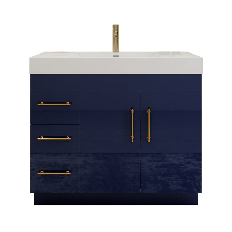 42" Single Bathroom Vanity Set with Drawers and Doors, Night Blue