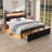 Bed Frame with Smart RGB LED and Side Sensor Lights, Large Drawers, Headboard with Charging Station-101093326