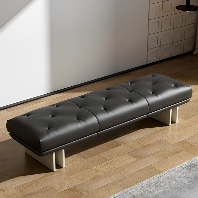 Banc rembourré en cuir Shanique, H 16,53 po x l 78,74 po x P 19,68 po, Noir