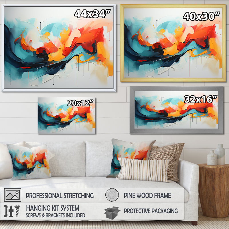 Colorful Abstract Expression II - Peinture abstraite, art mural, H 24 po x l 32 po x P 1 po, Cadre flottant noir