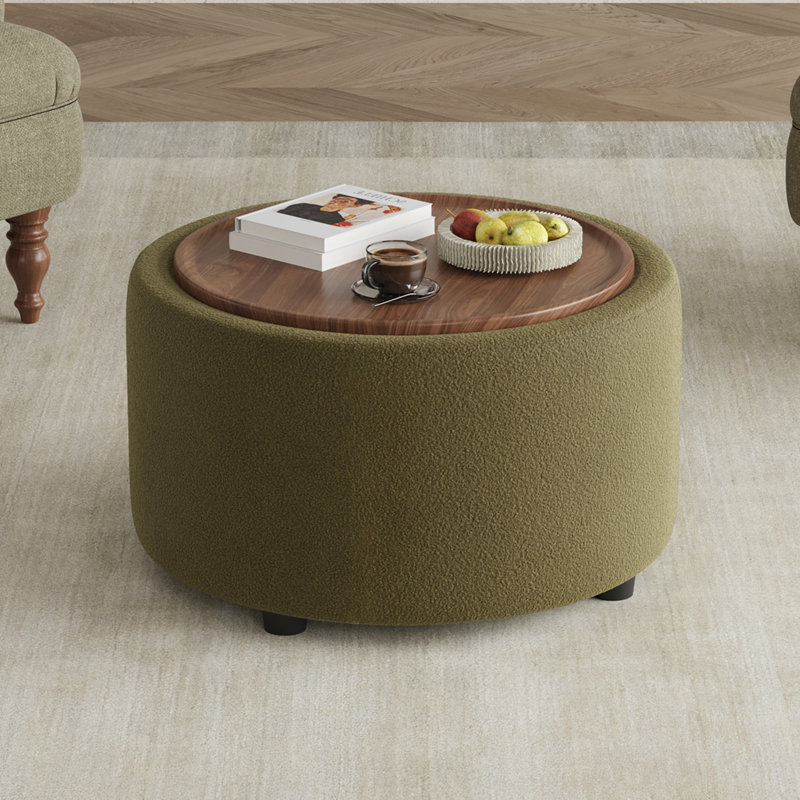 Table basse ronde avec rangement Teddy, Vert olive