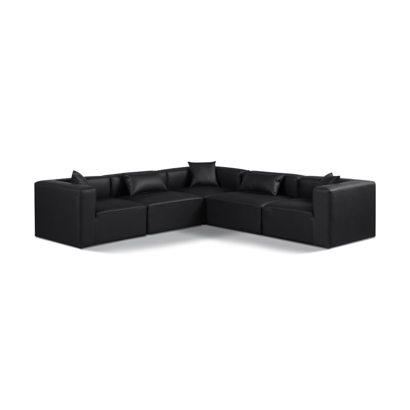 Houswerth Upholstered L-Shaped Sectional Reversible, Black Vegan Leather